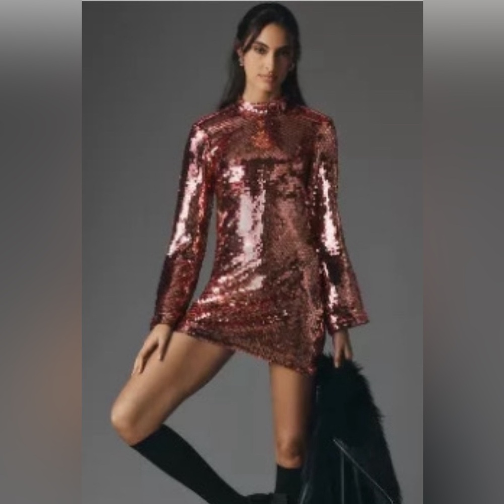 Anthropologie Pink & Gold Sequin Dress NWT $178